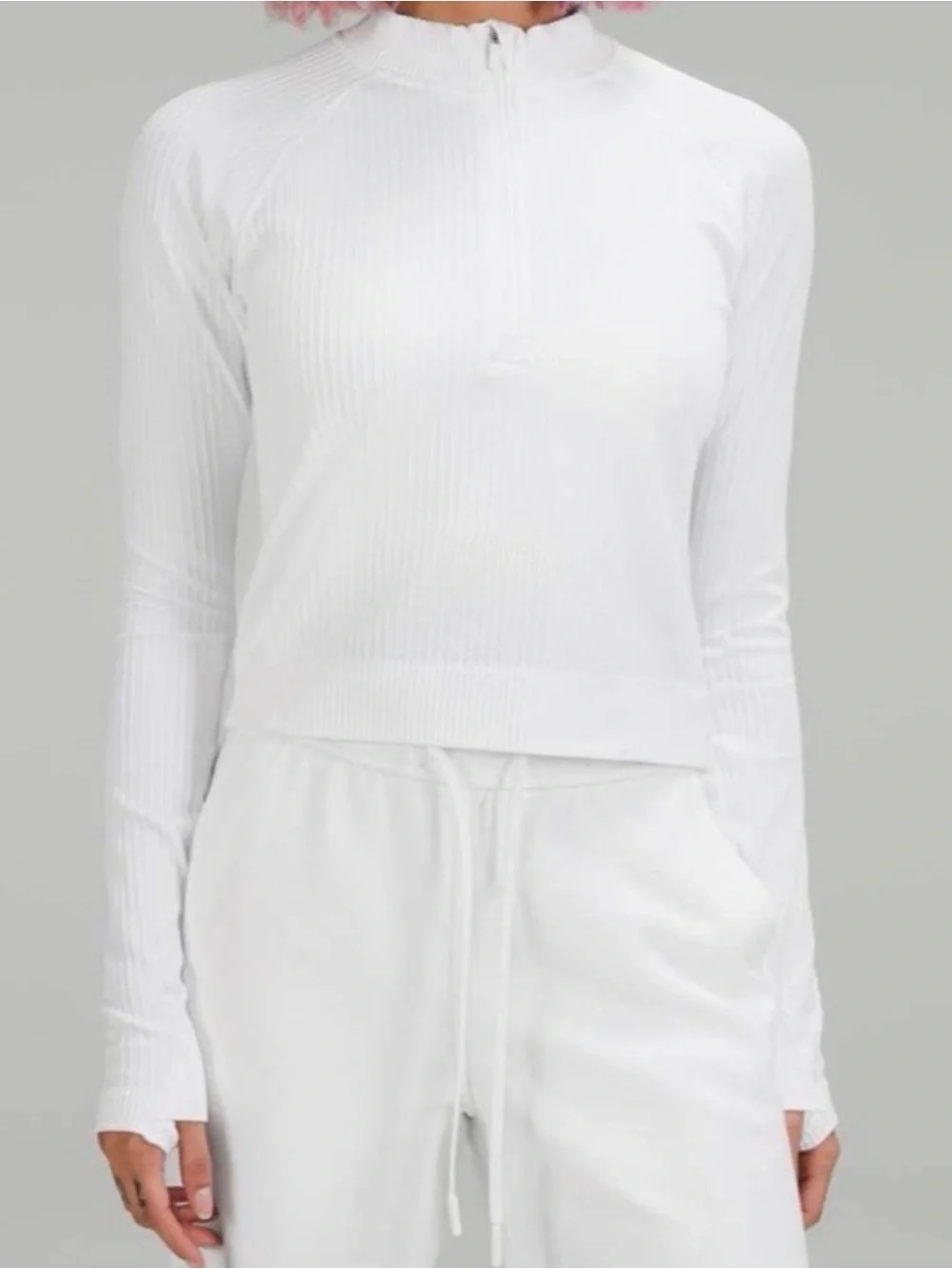 lululemon Rest Less Cropped Half Zip Long Sleeve Top Ribbed White Excellent